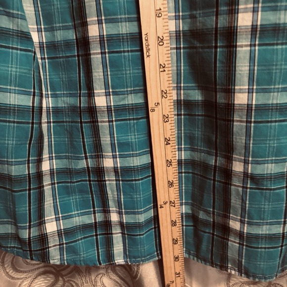 Wrangler mens large teal plaid Pearl Snap Western Shirt Long Sleeve Cowboy Rodeo - Picture 8 of 9